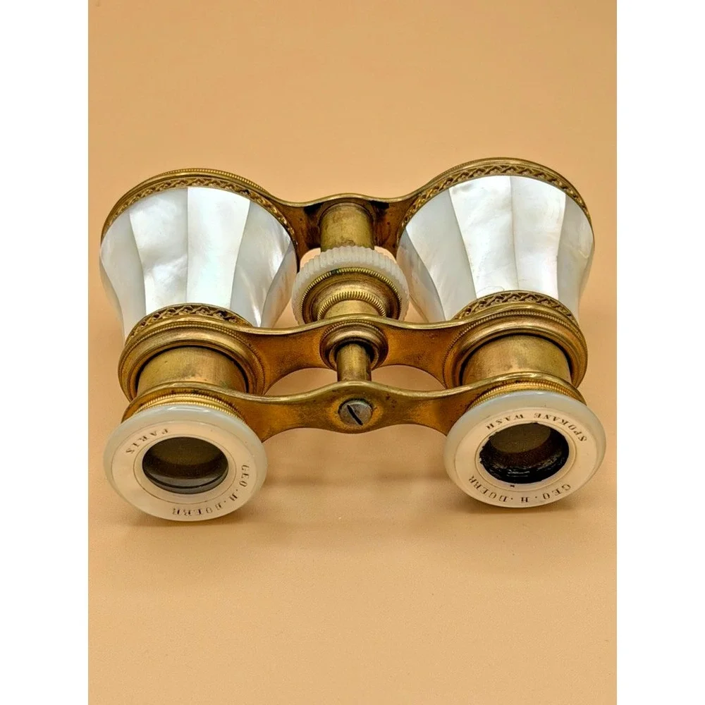 Antique Geo H Doerr Spokane Paris Mother of Pearl Opera Glasses w/ Case